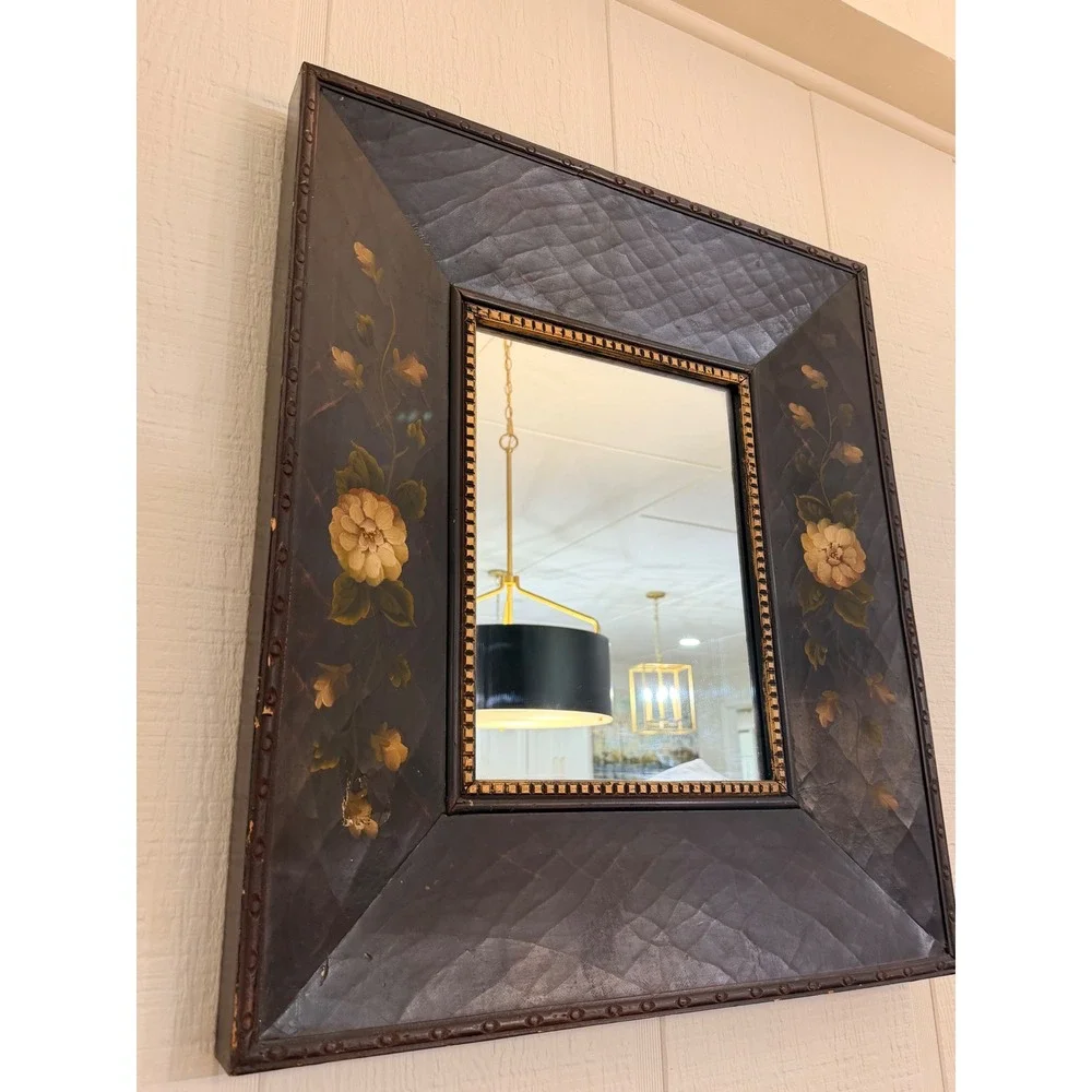 Floral Wall Mirror Misc OS Dark Brown Good Hand Painted Folk Art Decor
